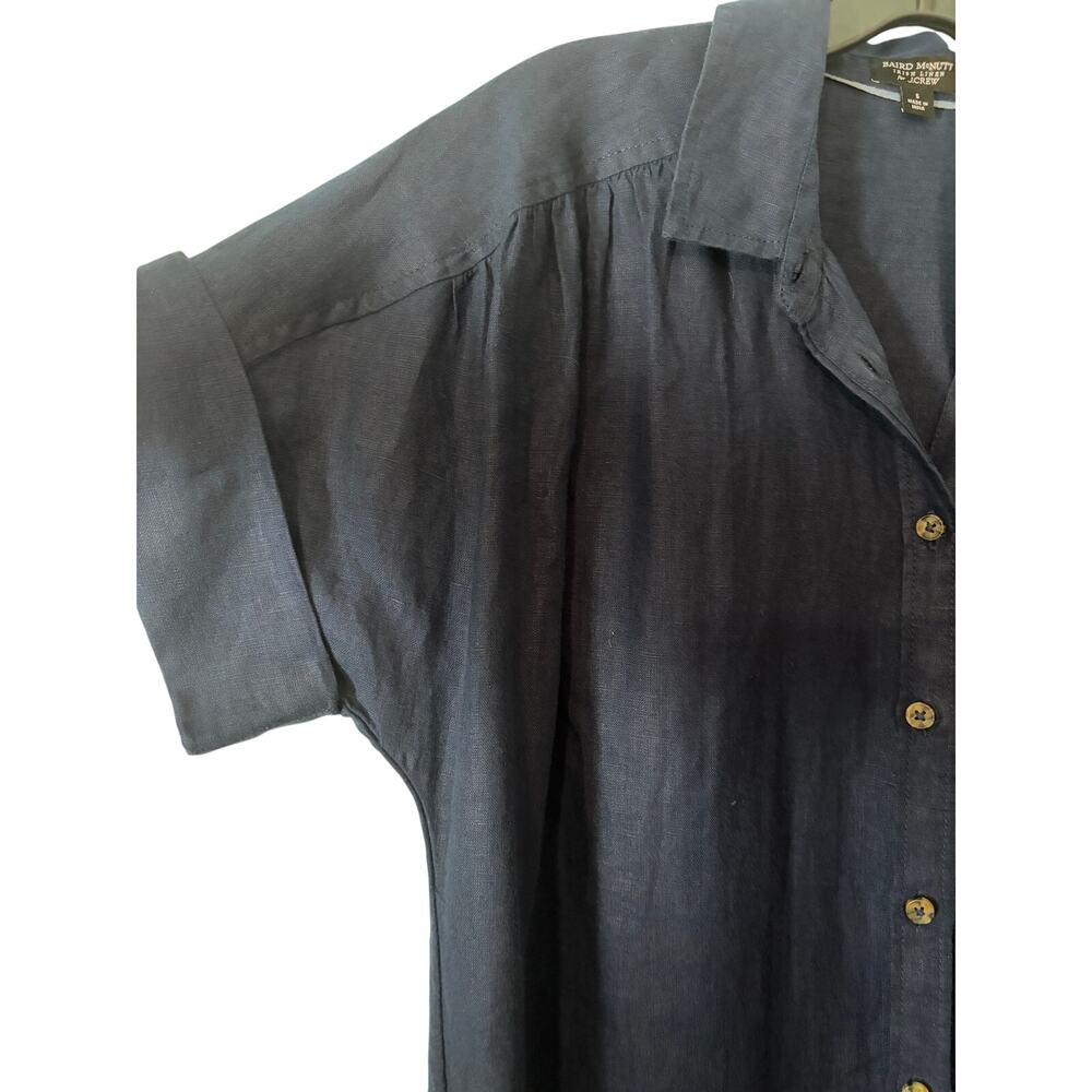 J. Crew Baird McNutt Irish Linen Navy Shirt Dress Small 100% Linen Button Front - Picture 3 of 6
